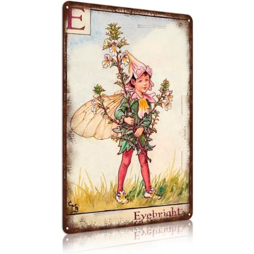 Flower Fairy Wall Decor Vintage Metal Tin Signs Fairy Garden Accessories - Eyebright