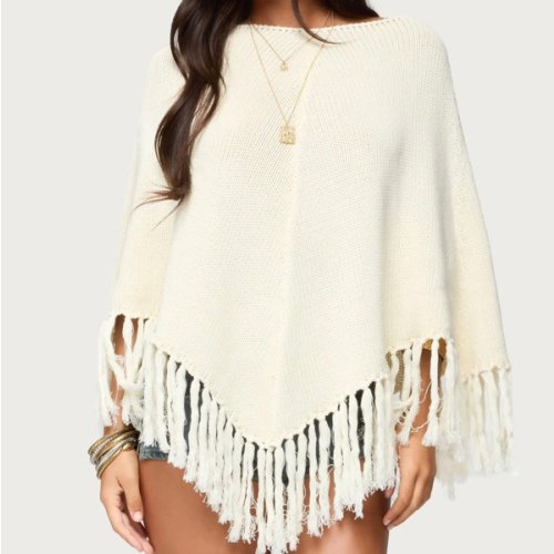 Kamila Fringe Knit Poncho – edikted