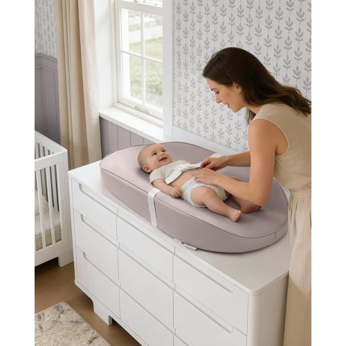 Blissful Diary Vegan Leather Baby Changing Pad with Waterproof & Wipe-Clean PU Cover, Avocado Size Cozy Diaper Changing Pad for Dresser and Table, Taupe