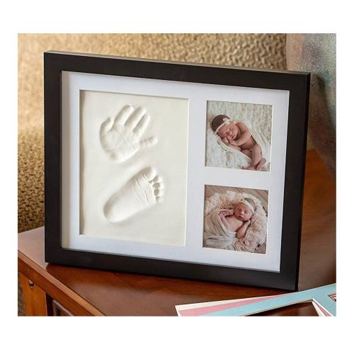 DIY Baby Handprint Footprint Picture Frame - Clay Imprint Keepsake Kit for Newborn, Nursery Decor, Baby Shower Gift or Christmas Gift -Black