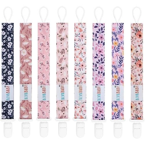 ALVABABY Pacifier Clips 8 Pack Pacifier Binky Paci Holder Leashes for Baby Teethers 8DP13
