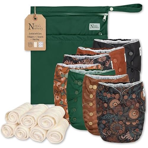 Nora's Nursery Cloth Diapers | 7 Pack | Waterproof,Reusable and Washable