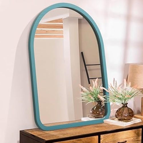 Arched Mirror for Wall Wooden Framed Vintage Rustic Farmhouse Hanging Mirrors Decor Living Room Bathroom Bedroom Entryway Hallway New Home Blue 10"×14"