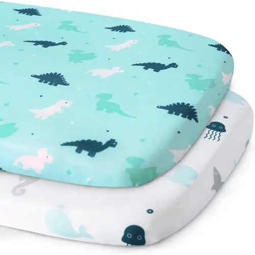 Bassinet Sheet, Bassinet Sheets 2 Pack, Ultra Soft Bassinet Sheets for Baby Boys or Girls Universal Fit for Rectangle, Oval, Hourglass Bassinet Pad/Mattress, Dinosaurs & Ocean