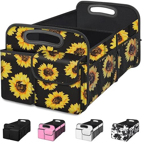 Femuar Car Trunk Organizer, Car Storage Organizer with Large Capacity Waterproof Collapsible Trunk Organizer for Car Suv/Jeep/Sedan (Sunflower, Standard)