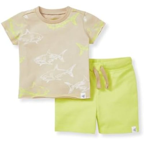 Burt's Bees Baby Boys Shirt and Pant Set, Top & Shorts Outfit Bundle, 100% Organic Cotton