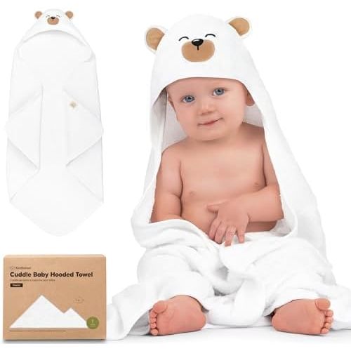 KeaBabies Hooded Baby Towel for Newborn, Baby Bath Towels (Grizzly, 35x35)