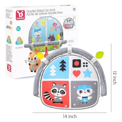 BENBAT Car Seat Toys for Babies - Double Sided Rear Facing Carseat Toy with Baby Mirror for Infants Girls and Boys 0+ Month Blue