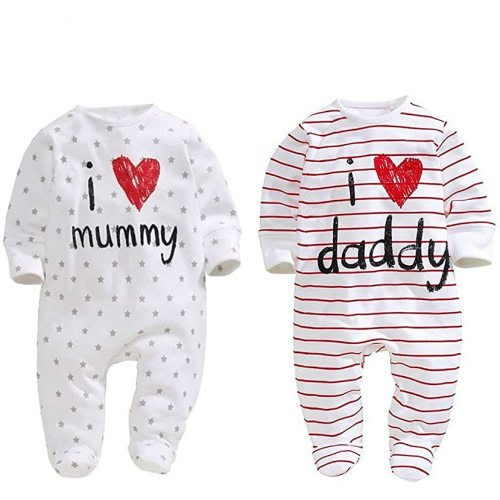 AOMOMO Unisex-Baby Clothes Newborn Twins I Love Mummy I Love Daddy Bodysuit Twins 2 Pack