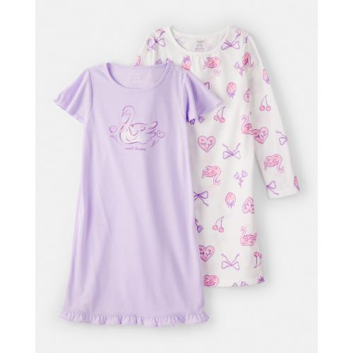 Girls Swan Floral Loose Fit Night Gown - Purple/White | Carter's