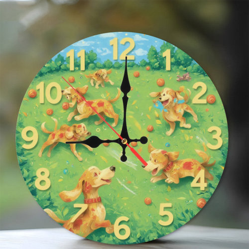Dakota Fields Clock Face With Playing Dogs On Field | Wayfair