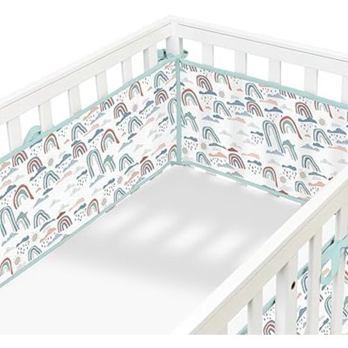4 Sides Full-Size Breathable Mesh Liner, 3mm Mesh for Legs & Arms Protection, Prevent Pacifier from Falling (522-Rain Rainbow)