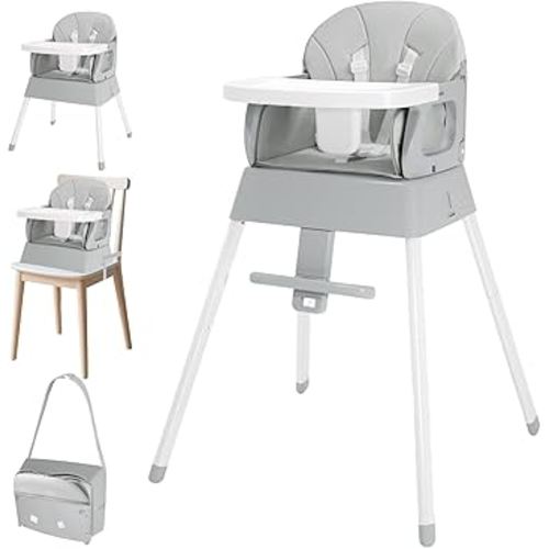 4-in-1 Baby High Chair, Convertible Highchair for Babies and Toddlers, Portable High Chair with Foldable Design, Booster Seat for Kitchen, Dining & Outdoor Use, Easy to Clean & Storage(Grey)
