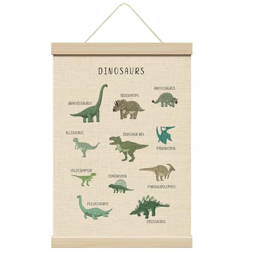ZEDEV Dinosaur Poster Hanger with Wood Frames 12x16 Inches, Educational Canvas Wall Art, Artwork Hanging Kit for Boy Toddler Room Nursery Classroom Playroom Living Room Wall Decor-04