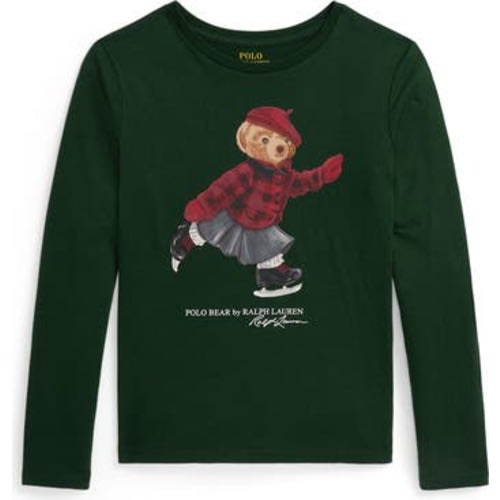 Kids' Polo Bear Long Sleeve Cotton Graphic T-Shirt, M (8-10)