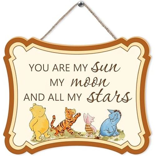 My Sun My Moon and All of My Stars Hanging Wood Wall Decor - Nursery Sign for Home Kids Room & Door - Wall Sign Decor Gift for Baby Kids Girl Boy Teen Room Playroom Front Door