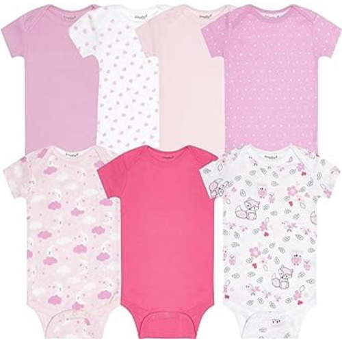 Everyday Kids 7 Pack Pink Short Sleeve Baby Bodysuits for Girls