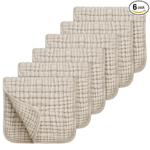 Looxii Muslin Burp Cloths 6 Pack - 20" x 10" - Ultra Soft & Absorbent, 6-Layer 100% Cotton for Spit Up & Drool- Gentle Neutral Burping Cloths, Baby Newborn Essentials Gifts for Boys Girls, Apricot