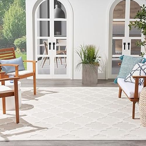 Nourison Home Easy Care Ivory White 8' x 10' Area Rug - Easy Clean, Non Shedding, Bed Room, Living Room, Dining Room, Kitchen (8' x 10')
