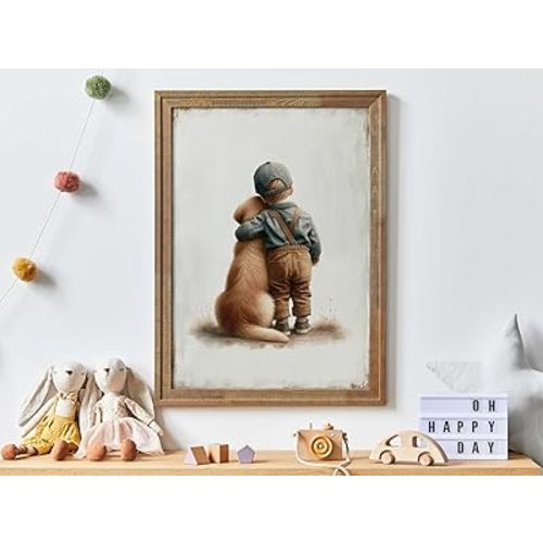 Golden Retriever Nursery Decor, Boy and Dog Art Print, Animal Nursery, Toddler Decor Boy, Puppy Nursery Print, Print Kids Art, Golden Retriever Nursery Decor Photo,236