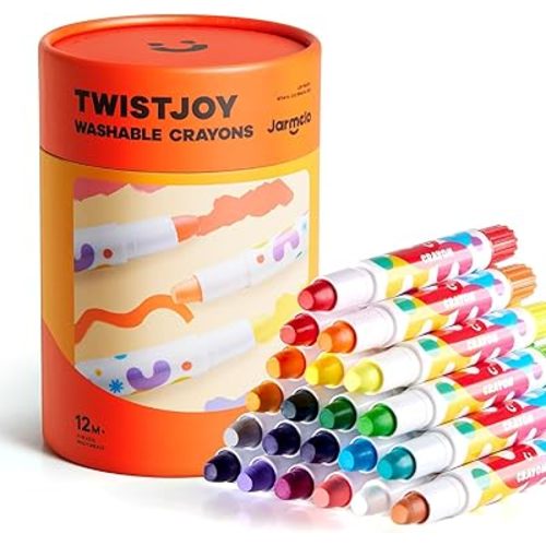 Jar Melo Jumbo Crayons for Toddlers, 24 Colors TwistJoy Non Toxic Washable Crayon, Easy to Hold Large Crayons, Safe for Babies and Children Gifts