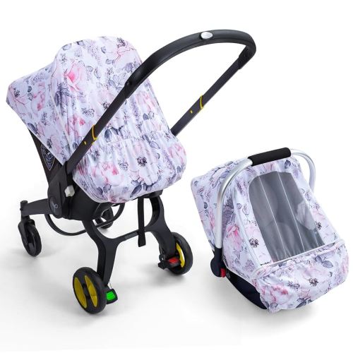 Car Seat Cover Baby, Infant Car Seat Cover with Mesh Window, Stretch Carseat Cover for Girls Boys, Soft Breathable Baby Carrier Cover for Stroller, Summer Carseat Canopy Sunshade Cover