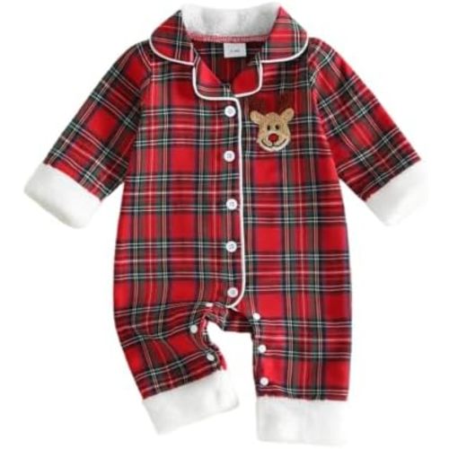 Newborn Baby Boy Girl Christmas Romper Red Plaid Jumpsuit Unisex Clothes