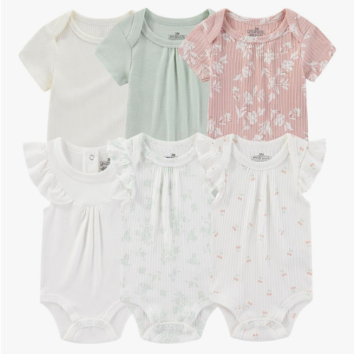 Ruliby Baby Bodysuit 6 Pack Soft Mixed Ribbed Short Sleeve Romper Infant Boy Girl Clothes Set