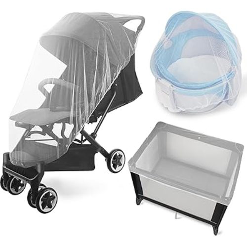 2 Pack Baby Mosquito Net for Stroller, Playard & Bassinet, Reusable Bug Net for Cradles, Carrier, Pack and Plays and Portable Mini Crib, Baby Playpen Mosquito Net Cover, White