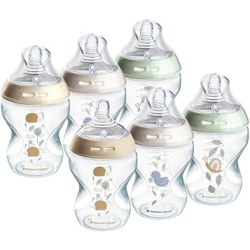 Tommee Tippee Baby Bottles, Natural Start Anti-Colic Baby Bottle with Slow Flow Breast-Like Teat, 260ml, 0m+, Self-Sterilising, Baby Feeding Essentials, Pond, Pack of 6