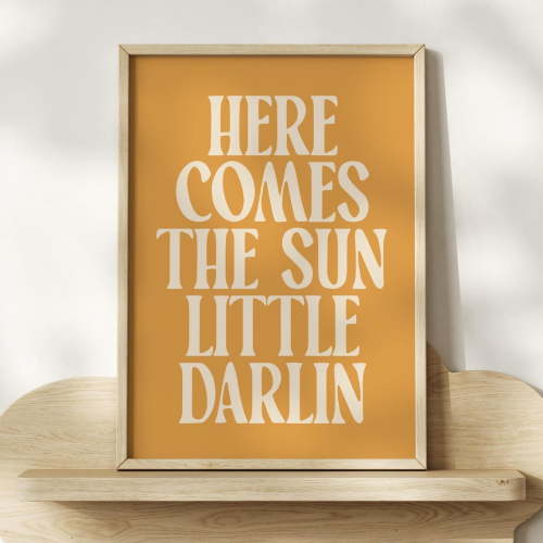 Here Comes The Sun Little Darling Print, Sunshine Nursery Wall Art, Retro Kids Room Print, Sunshine Wall Art, Boho Kids Room Decor, Trendy Wall Art, Modern Wall Decor, 8x12 UNFRAMED