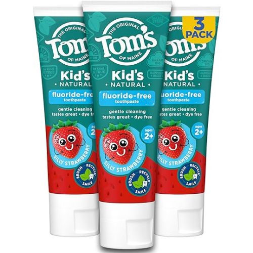 Tom's of Maine Fluoride Free Children's Toothpaste, Natural Toothpaste, Dye Free, No Artificial Preservatives, Silly Strawberry, 5.1 Ounce (Pack of 3) (Packaging May Vary)