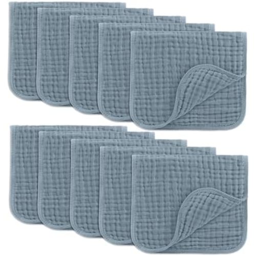 Comfy Cubs Muslin Burp Cloths 20x10" 10 Pack, Baby Burp Cloths Pacific Blue