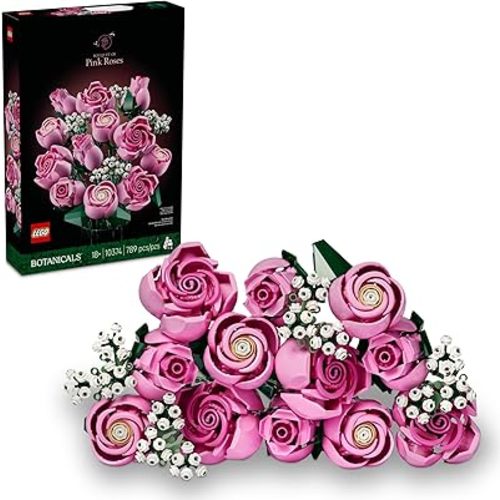 LEGO Botanicals Bouquet of Pink Roses Artificial Flowers - Building Blocks for Adults, Ages 18+ - Gifts for Birthdays for Her - Flowers for Home Office, Shelf or Room Decor - 10374