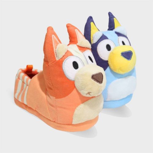 Bluey & Bingo Toddler 3D Head Slippers - Blue/Orange 5T-6T: Lightweight Stripe Slide Shoes