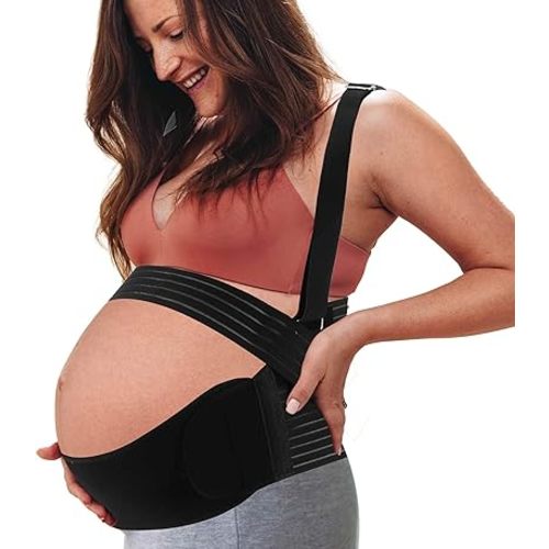 Pregnancy Belly Band, Shoulder Strap Belly Support Brace, Pregnancy Support Belt, Lightweight Abdominal Binder, for Abdomen, Black, Large, 1 Set