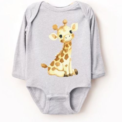 The Juniper Shop Watercolor Giraffe Long Sleeve Bodysuit - NB - Heather Grey