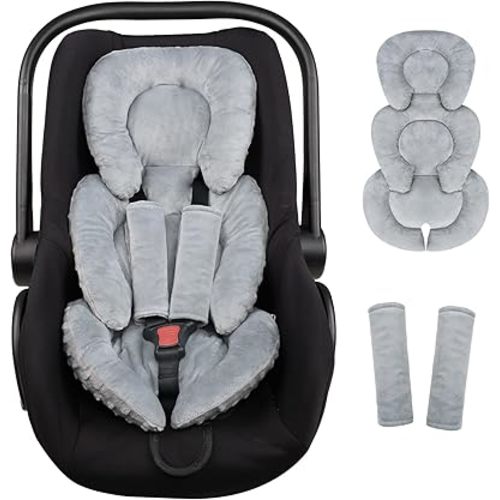 Infant Car Seat Insert Head and Body Support, GFU Reversible Newborn Insert for Carseat with Strap Pads, Soft Stroller Cushion Pillow Insert for Boys and Girls, Fits for Stroller, Swing, Grey