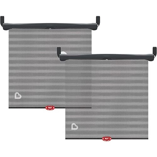 Munchkin Brica Sun Safety Car Window Shade with Heat Alert, Helps Block UVA/UVB Rays, 2 Pack, Black