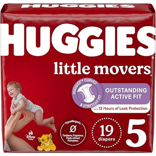 Huggies Size 5 Diapers, Little Movers Baby Diapers, Size 5 (27+ lbs), 19 Count, Packaging May Vary