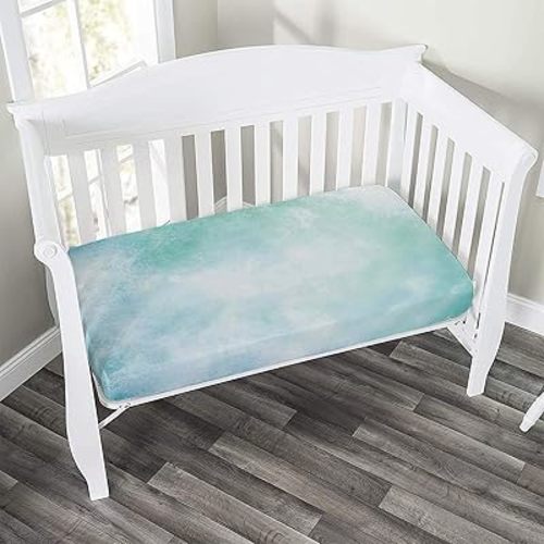 Decorative Crib Fitted Sheet,Turquoise Fitted Microfiber Baby & Toddler Universal Crib Sheets,28"x 52", Cloudy Sky Image Art Print Nursery Sheet, for Baby Boys Girls, Light Blue White
