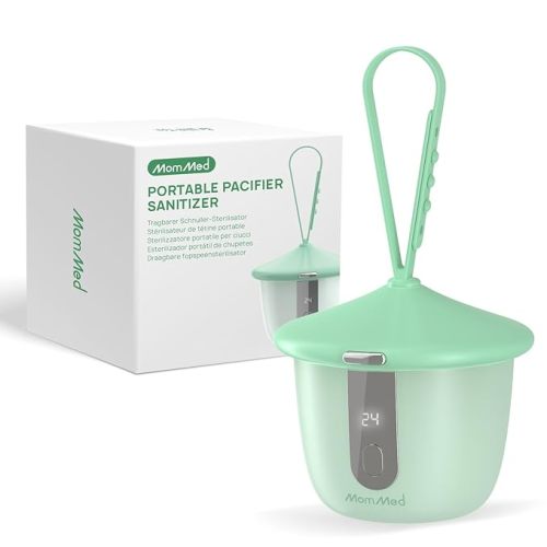 MomMed Portable Pacifier Sanitizer with Smart Display, Dual 60/180s Disinfection Modes, Auto Shut-Off, UV Pacifier Holder Case for Baby Pacifiers, Teethers, Bottle Nipples and More(Pink)