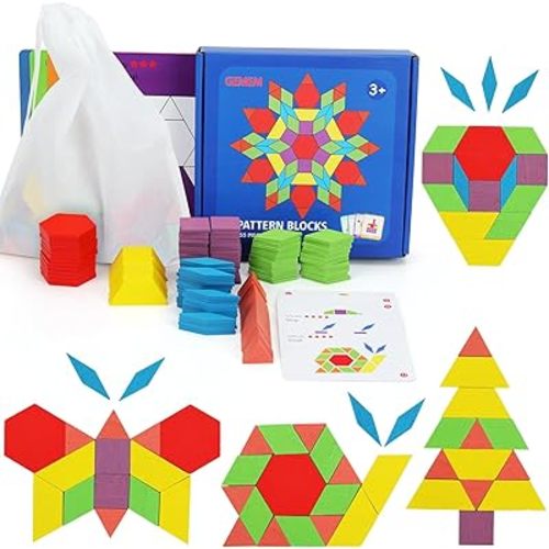 155 Pcs Wooden Pattern Blocks Set Geometric Shape Puzzle