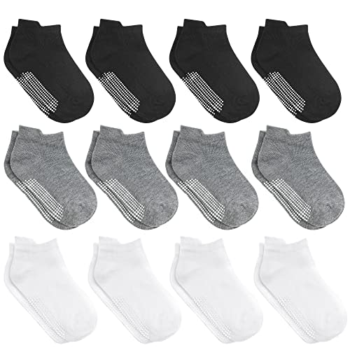 Debra Weitzner Toddler Socks With Grips - 12 Pack Ankle Cotton Grip Socks for Baby Boys Girls Infant's and Kids 6-M - 5 years