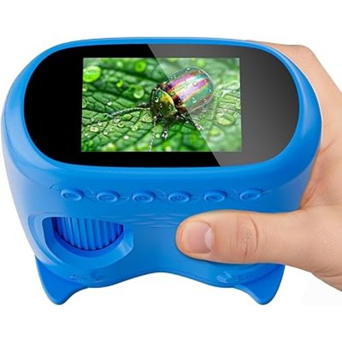 2-in-1 Kids Microscope Telescope, Temodu 2.0" 1000X Digital Microscope for Kids, HD Portable Education Telescope for Kids Birthday Festival Gift, Science Fun Toys for Children Age 4-12 (Blue)