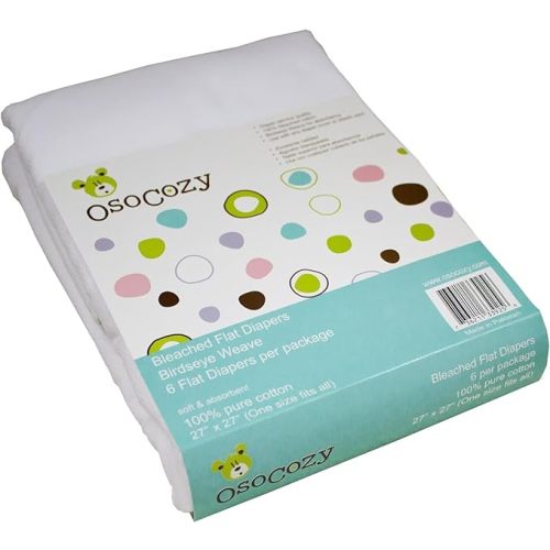 OsoCozy Bleached Birdseye Flat Cloth Diapers (6 Pack) - 27 x 27 Inches, One-Layer Flat Cloth Baby Nappies Made of Soft, Durable 100% Birdseye Weave Cotton…
