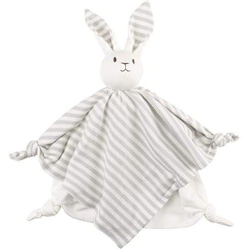 Under the Nile Organic Cotton Unisex Baby Gray Stripe Bunny Blanket 10"