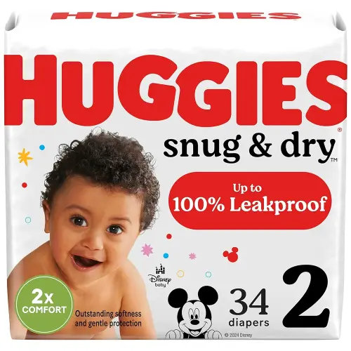 Huggies Size 2 Diapers, Snug & Dry Baby Diapers, Size 2 (12-18 lbs), 34 Count, Packaging May Vary