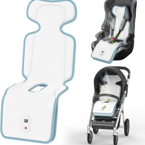 AMACOOL Baby Stroller Cooling Pad, 3D Breathable Carseat Cooling Pad with 2 Built-in Blower, Max 10H Ventilation 3 Speeds 10000mAh Rechargeable Cooling Mat Liner for Toddler Baby Summer Essentials