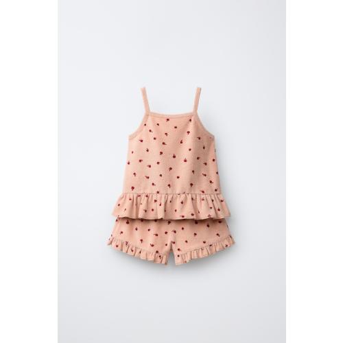 CHERRY TOWEL EFFECT T-SHIRT AND BERMUDA SET - Pastel pink | ZARA United States
